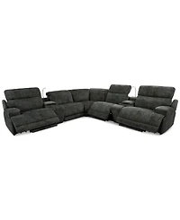 Sebaston -Pc. Fabric Sectional with 3 Power Motion Recliners and 2 Usb Consoles