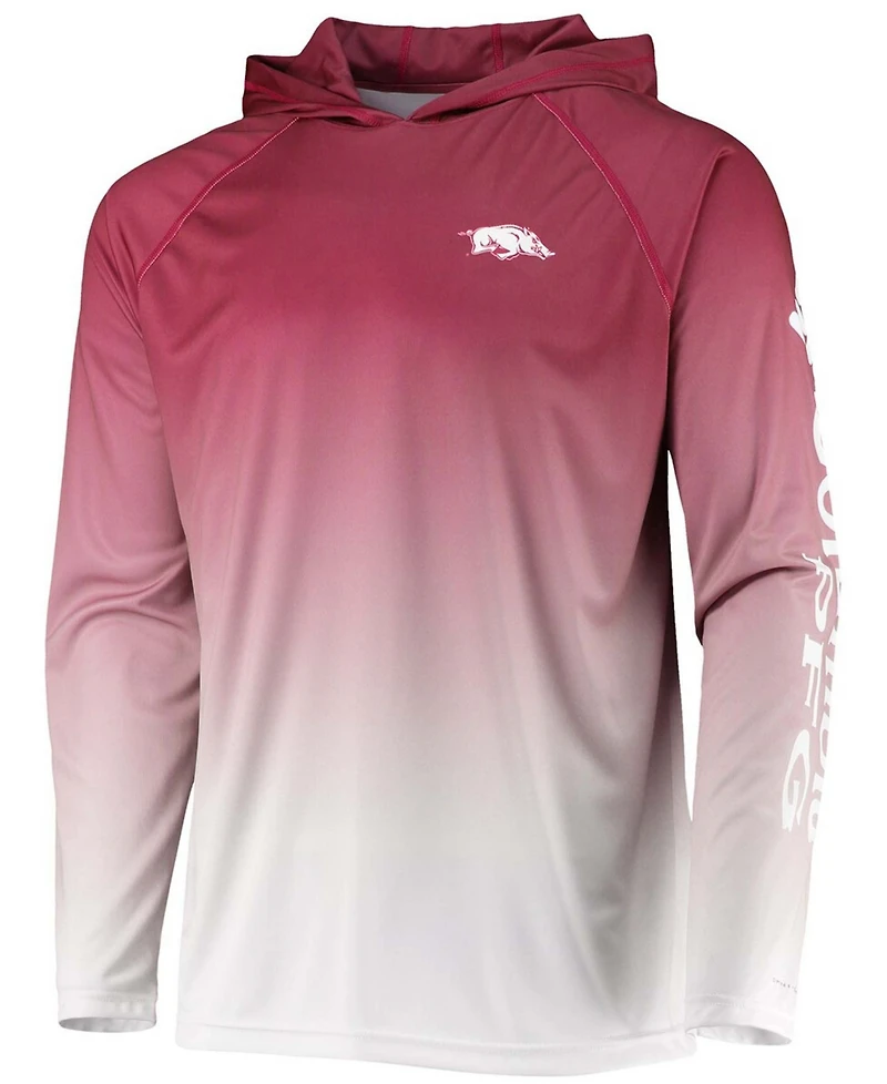 Men's Cardinal Arkansas Razorbacks Terminal Tackle Omni-Shade Upf 50 Long Sleeve Hooded T-shirt