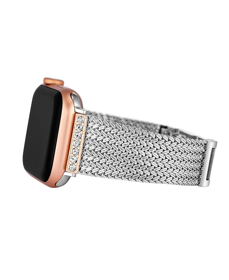 Anne Klein Women's Premium Crystal and Silver-Tone Stainless Steel Mesh Band designed for Apple Watch 42mm (Series 1-3 only) & 44/45/46/49mm (Ultra &