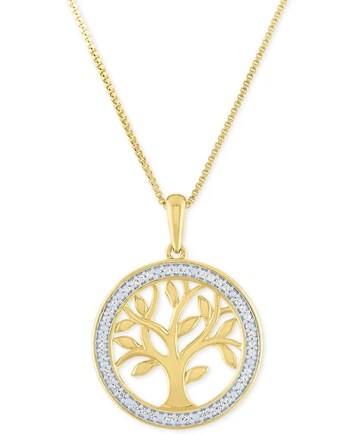 Diamond Tree 18" Pendant Necklace (1/10 ct. t.w.) Sterling Silver or 14k Gold-Plated
