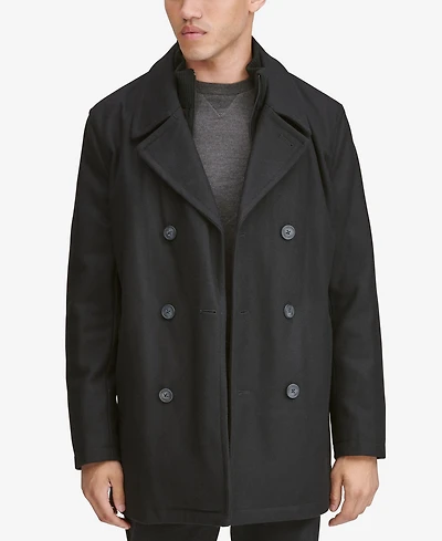 Marc New York Men's Peacoat with Inset Bib