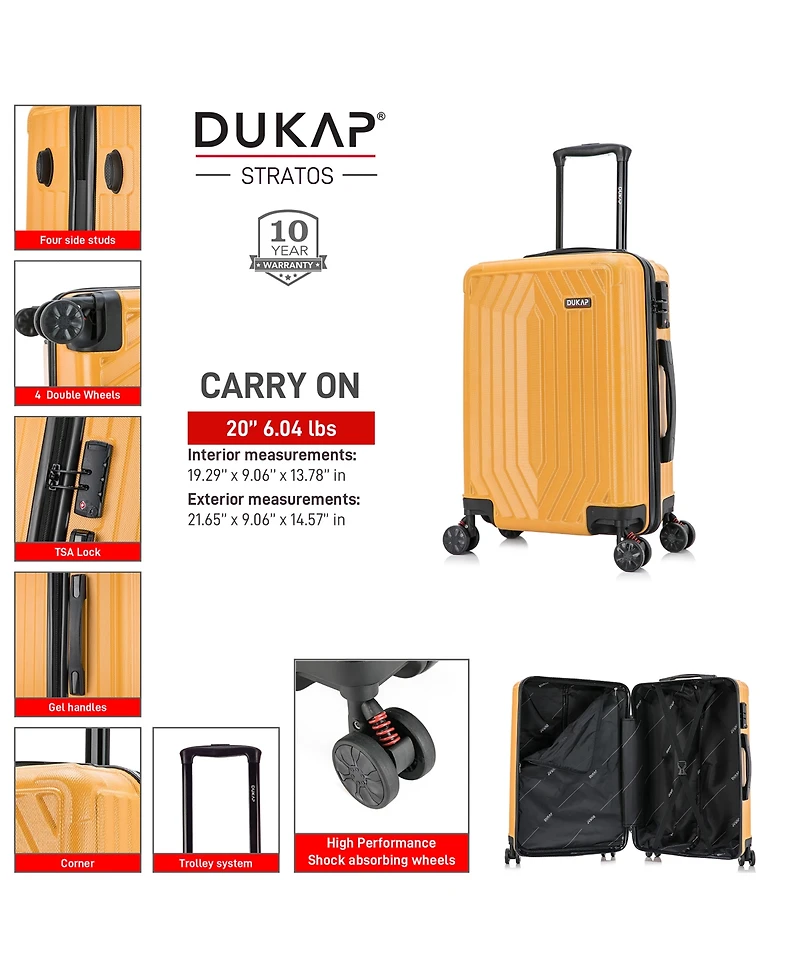 Dukap Stratos Lightweight Hardside Spinner Luggage, 20"