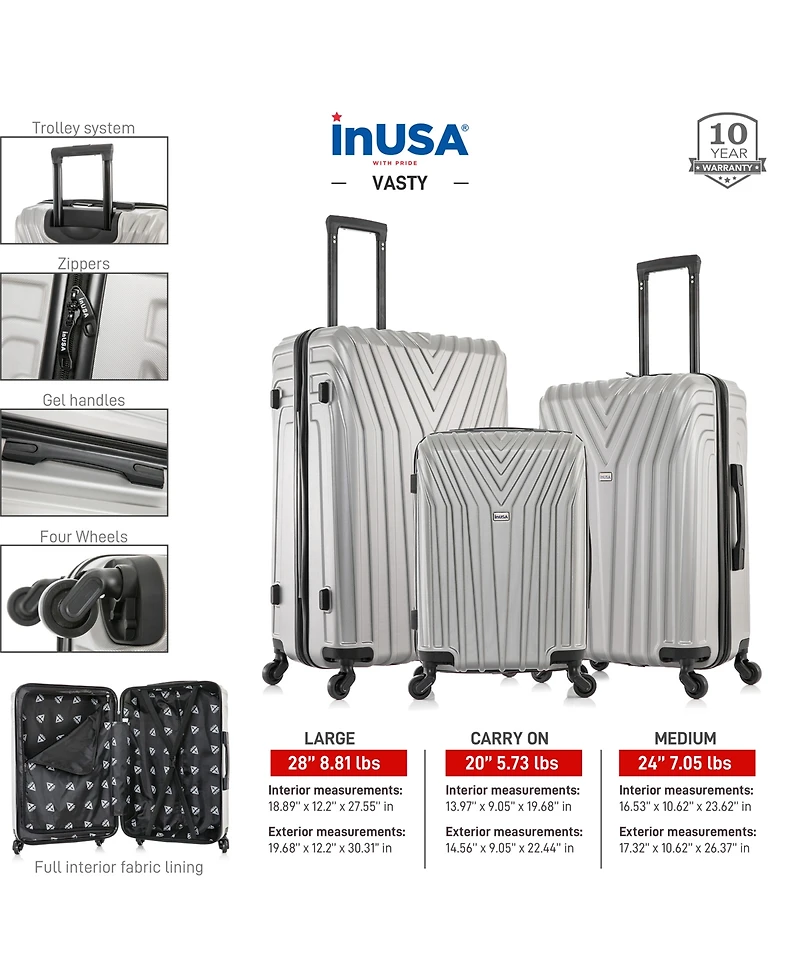 InUSA Vasty Lightweight Hardside Spinner Luggage Set, 3 piece