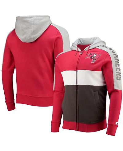 Men's Red, Pewter Tampa Bay Buccaneers Playoffs Color Block Full-Zip Hoodie