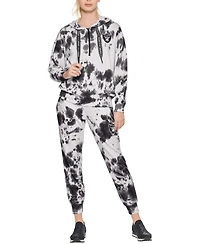 Women's White and Black Las Vegas Raiders Dakota Oversized Tie-Dye Half-Zip Hoodie