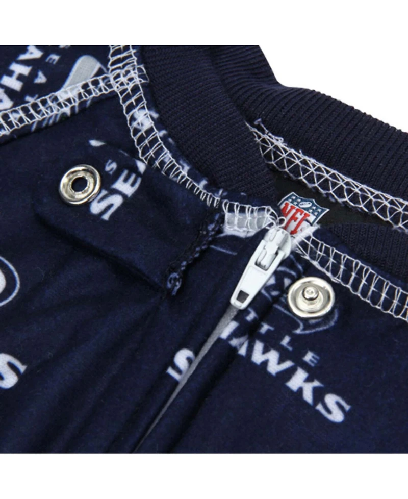Seattle Seahawks Infant Piped Raglan Full Zip Coverall - College Navy