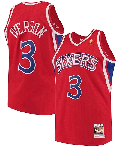 Men's Allen Iverson Red Philadelphia 76ers Hardwood Classics Authentic Jersey