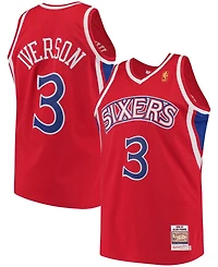 Men's Allen Iverson Red Philadelphia 76ers Hardwood Classics Authentic Jersey