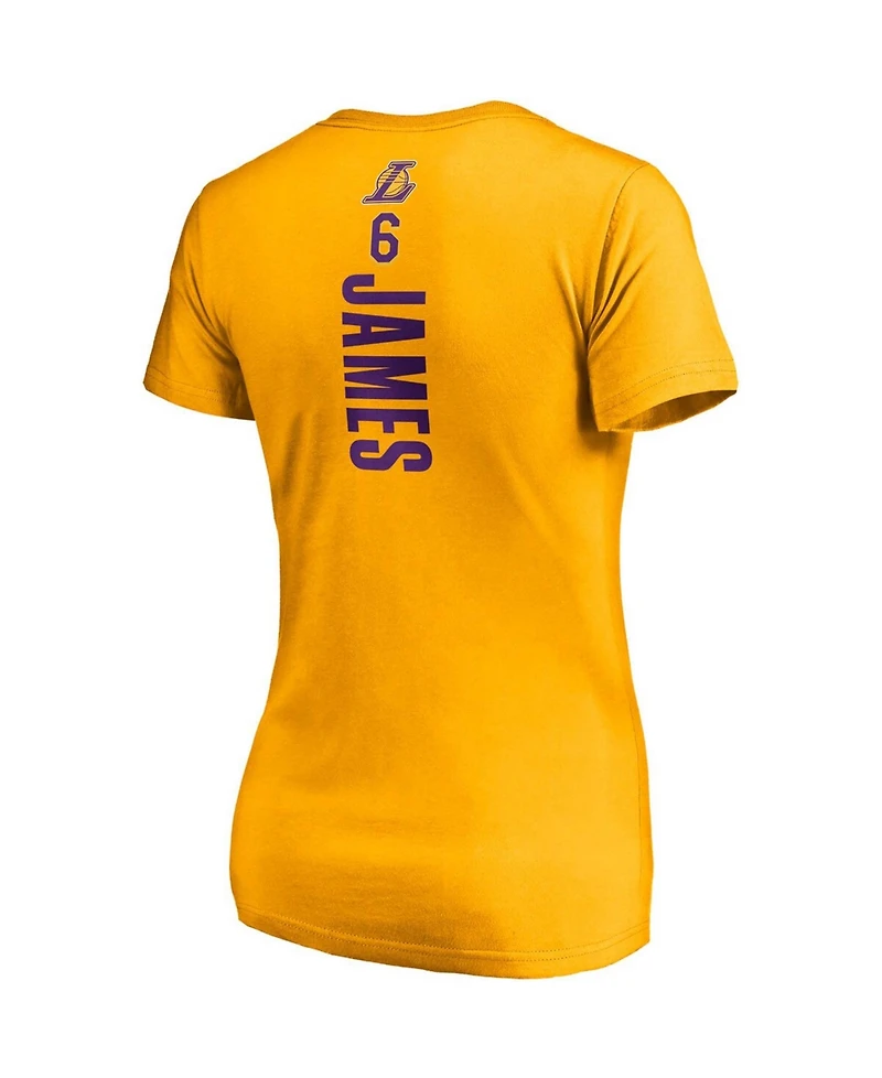Women's LeBron James Gold Los Angeles Lakers Logo Playmaker Name Number V-Neck T-shirt