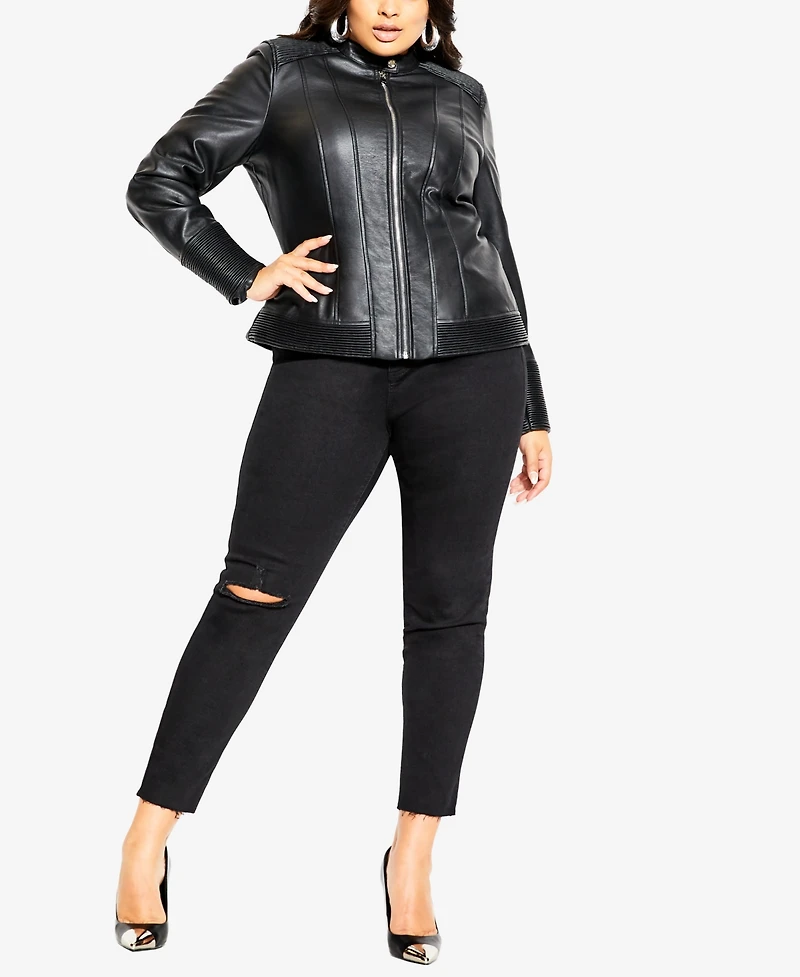 City Chic Plus Size Ribbed Biker Jacket