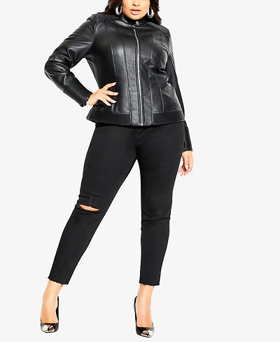 City Chic Plus Size Ribbed Biker Jacket