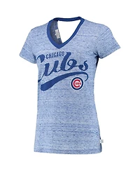 Women's Navy Chicago Cubs Hail Mary V-Neck Back Wrap T-Shirt