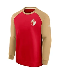 Men's Scarlet and Gold-Tone San Francisco 49ers Historic Raglan Crew Performance Sweater