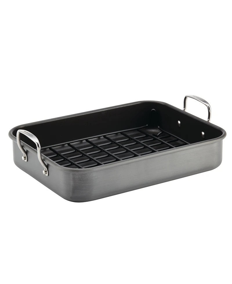 Rachael Ray Hard-Anodized Non-Stick 12" x 16" Roaster & Dual-Height Rack