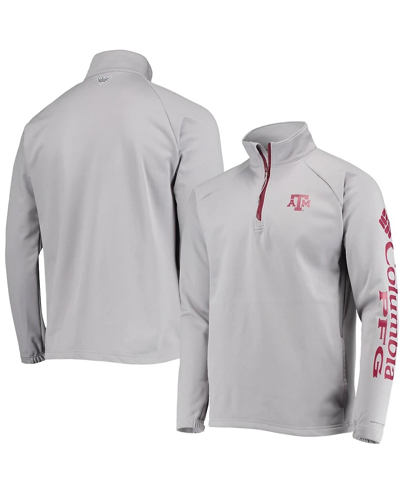 Men's Columbia Gray Texas A&M Aggies Terminal Tackle Fleece Raglan Omni-Shade Quarter-Zip Jacket