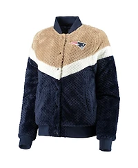 Women's Navy, Cream New England Patriots Riot Squad Sherpa Full-Snap Jacket