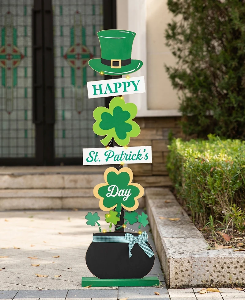 Glitzhome 42" Lighted St. Patrick's Wooden Shamrocks Porch Decor
