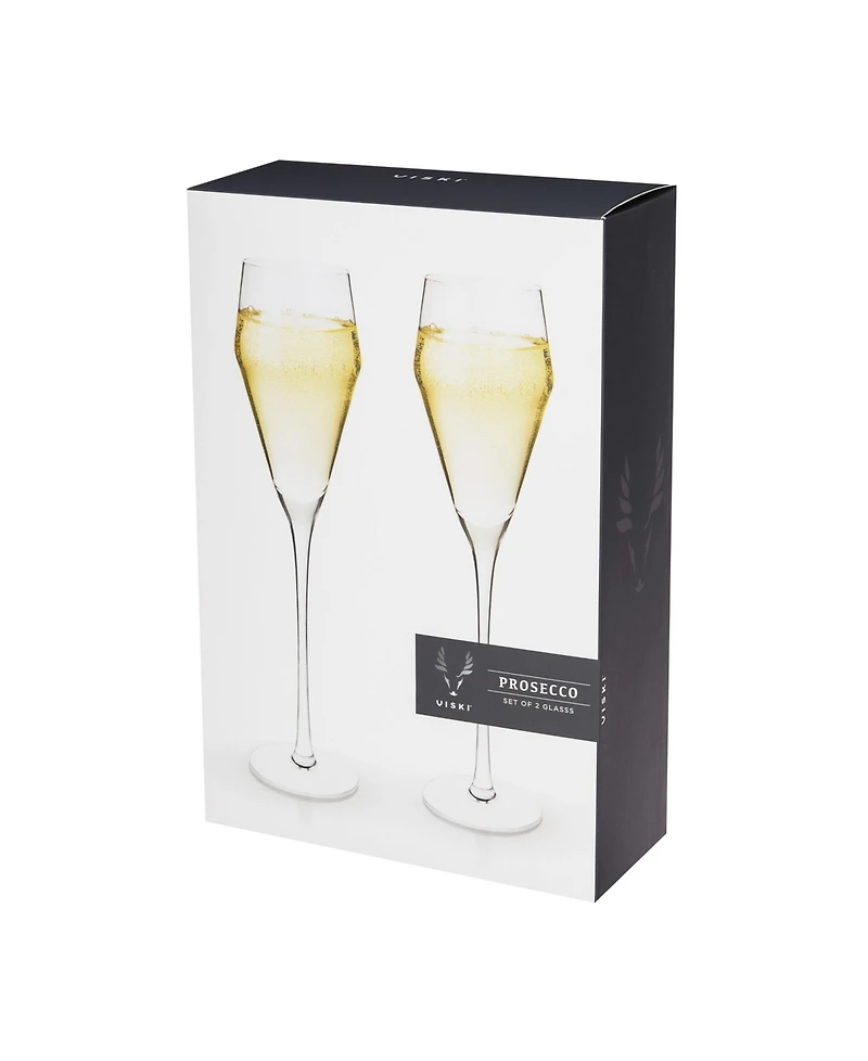 Viski Raye Angled Crystal Prosecco Glasses Set of 2, 8 Oz