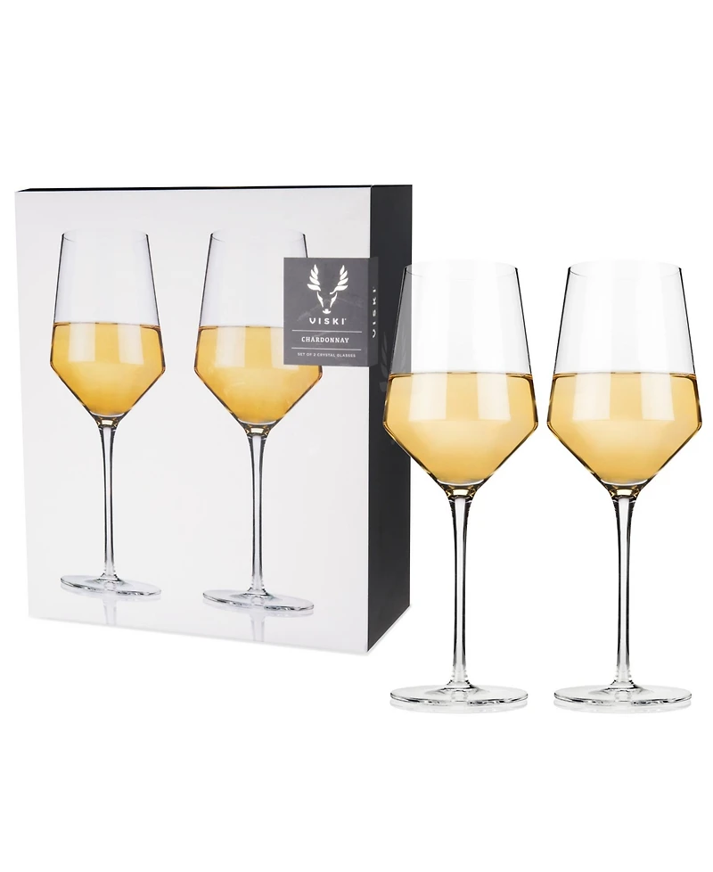 Viski Raye Angled Crystal Chardonnay Wine Glasses, Set of 2, 13 Oz