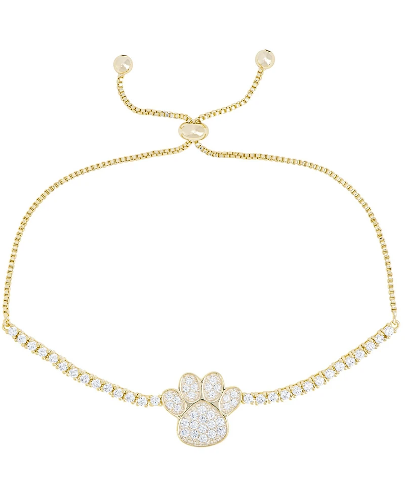 Cubic Zirconia Paw Adjustable Bolo Bracelet in Fine Gold Plate