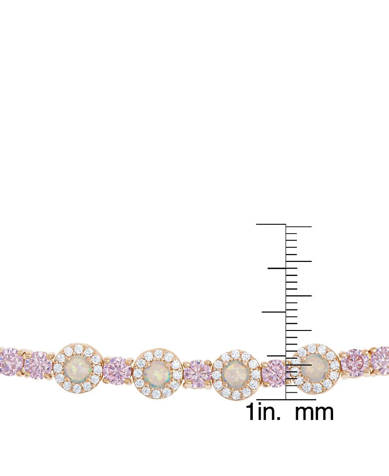 Simulated Opal and Pink Cubic Zirconia Round Adjustable Bolo Bracelet in Fine Rose Gold Plate