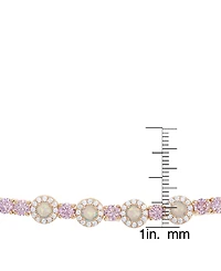 Simulated Opal and Pink Cubic Zirconia Round Adjustable Bolo Bracelet in Fine Rose Gold Plate