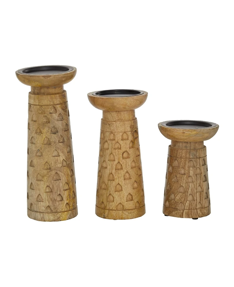 Mango Wood Natural Candle Holder, Set of 3
