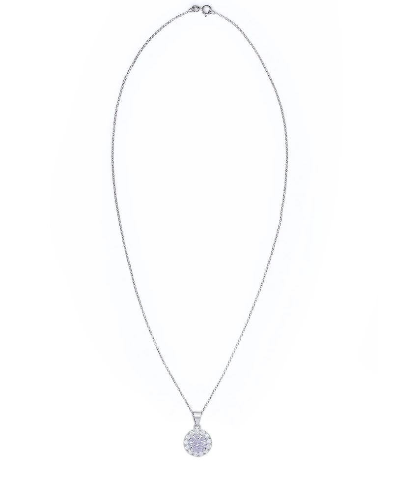 Cubic Zirconia Round Halo Pendant and Earrings Set in Fine Silver Plate, 2 Piece