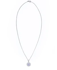 Cubic Zirconia Round Halo Pendant and Earrings Set in Fine Silver Plate, 2 Piece