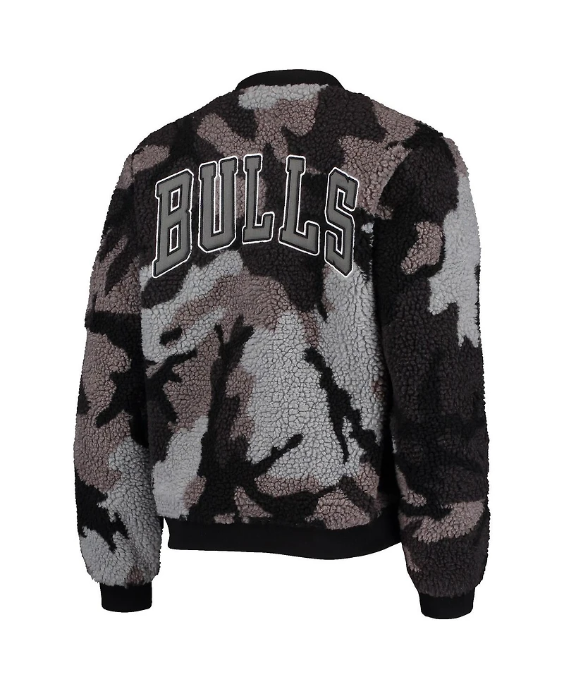 Women's Black Chicago Bulls Camo Sherpa Full-Zip Bomber Jacket