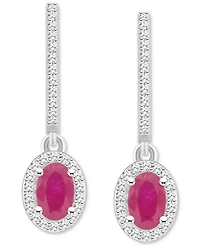 Sapphire (1-1/5 ct. t.w.) & Diamond (1/3 ct. t.w.) Leverback Drop Earrings in Sterling Silver (Also in Emerald & Ruby)