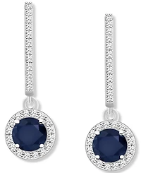 Sapphire (1-1/3 ct. t.w.) & Diamond (1/4 Halo Leverback Drop Earrings Sterling Silver (Also Emerald Ruby)