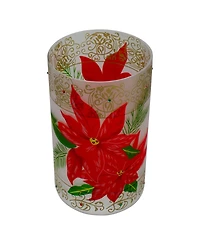10" Hand-Painted Poinsettias and Flameless Glass Christmas Candle Holder