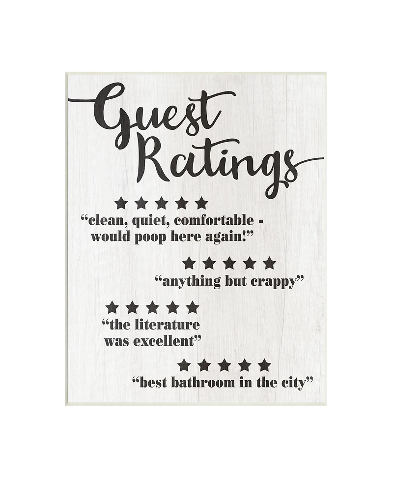 Stupell Industries Five Star Bathroom Funny Word Black and White Wood Textured Design Wall Plaque Art, 10" x 15"
