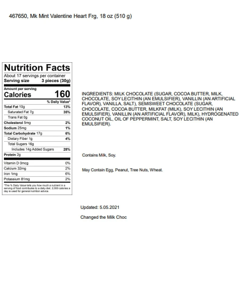 Frango Chocolates Valentine's Day Heart Milk Mint Box of Chocolates, 18oz