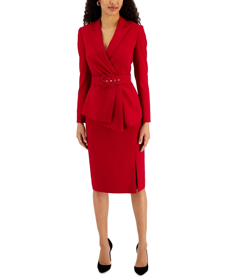 Tahari Asl Women's Asymmetrical Belted Jacket & Pencil Skirt Suit Set