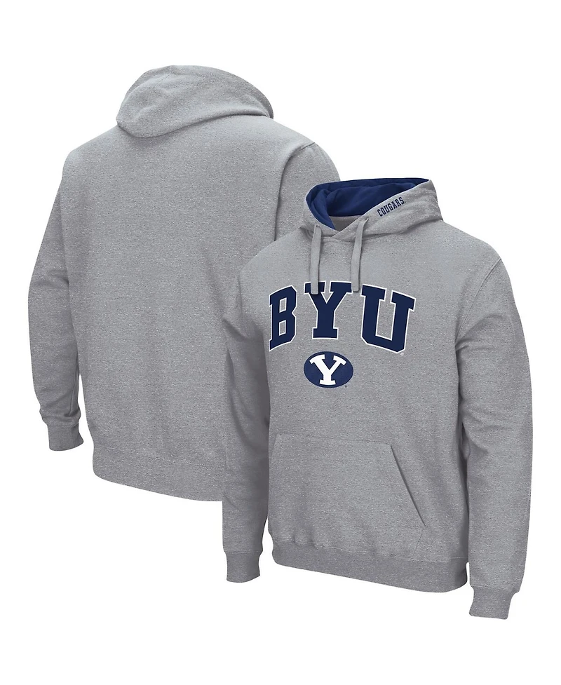 Men's Colosseum Heathered Gray Byu Cougars Arch and Logo 3.0 Pullover Hoodie