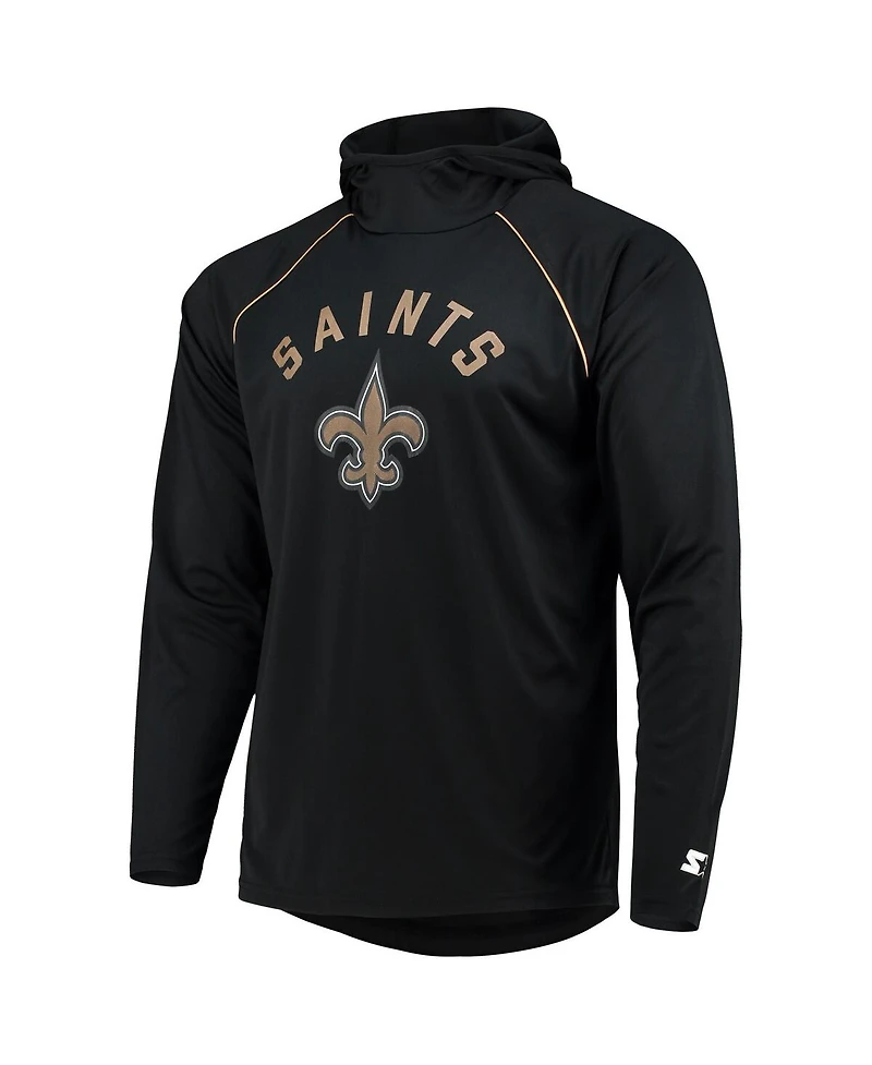 Men's Starter Black New Orleans Saints Raglan Long Sleeve Hoodie T-shirt