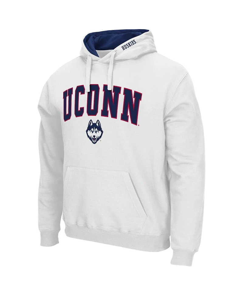 Men's Colosseum White UConn Huskies Arch and Logo 3.0 Pullover Hoodie