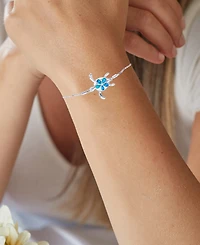 Lab-Created Blue Opal Turtle Bolo Bracelet in Sterling Silver