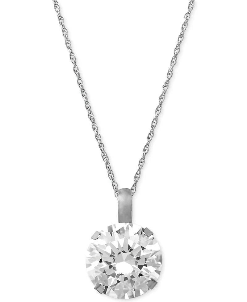 Cubic Zirconia Round Pendant Necklace in 14k Gold or 14k White Gold
