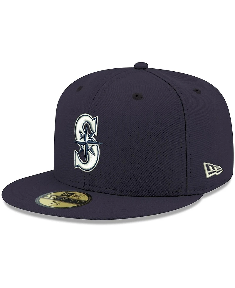 Men's New Era Navy Seattle Mariners Logo White 59FIFTY Fitted Hat