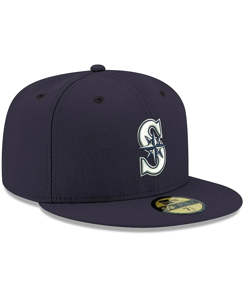 Men's New Era Navy Seattle Mariners Logo White 59FIFTY Fitted Hat