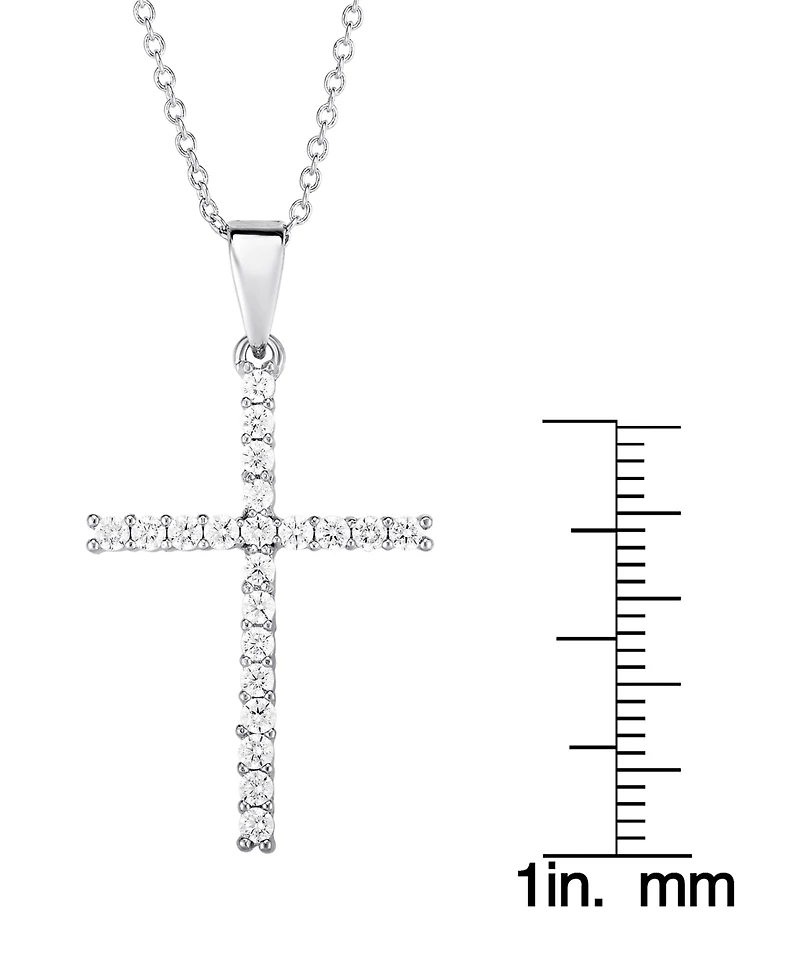 Cubic Zirconia Sleek Cross Pendant In Silver Plate or Rose Gold
