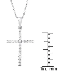 Cubic Zirconia Sleek Cross Pendant In Silver Plate or Rose Gold