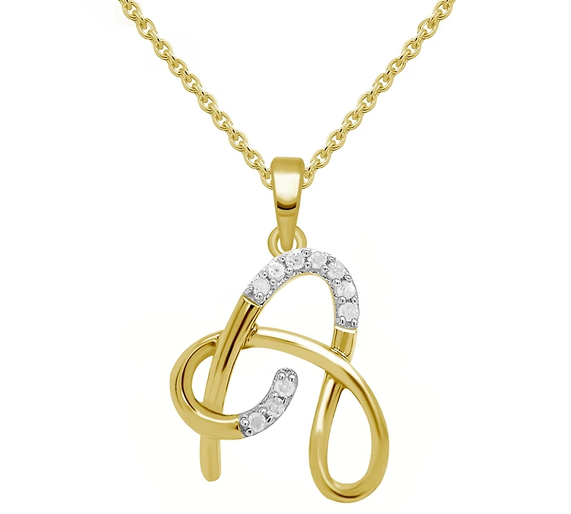 Diamond Fancy Initial 18" Pendant Necklace (1/10 ct. t.w.) in 14k Gold-Plated Sterling Silver
