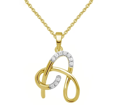 Diamond Fancy Initial 18" Pendant Necklace (1/10 ct. t.w.) in 14k Gold-Plated Sterling Silver