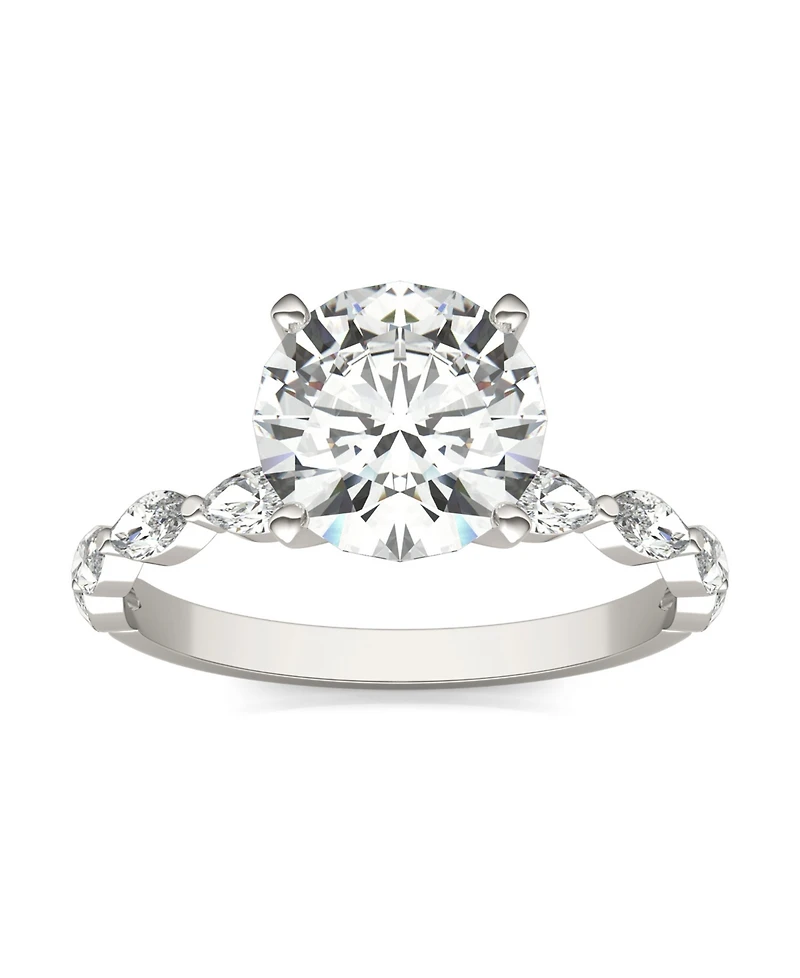 Moissanite Accented Solitaire Engagement Ring (2-1/2 Carat Total Weight Diamond Equivalent) 14K White Gold