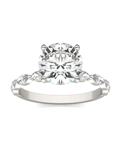 Moissanite Accented Solitaire Engagement Ring (2-1/2 Carat Total Weight Diamond Equivalent) 14K White Gold