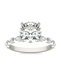Moissanite Accented Solitaire Engagement Ring (2-1/2 Carat Total Weight Diamond Equivalent) 14K White Gold